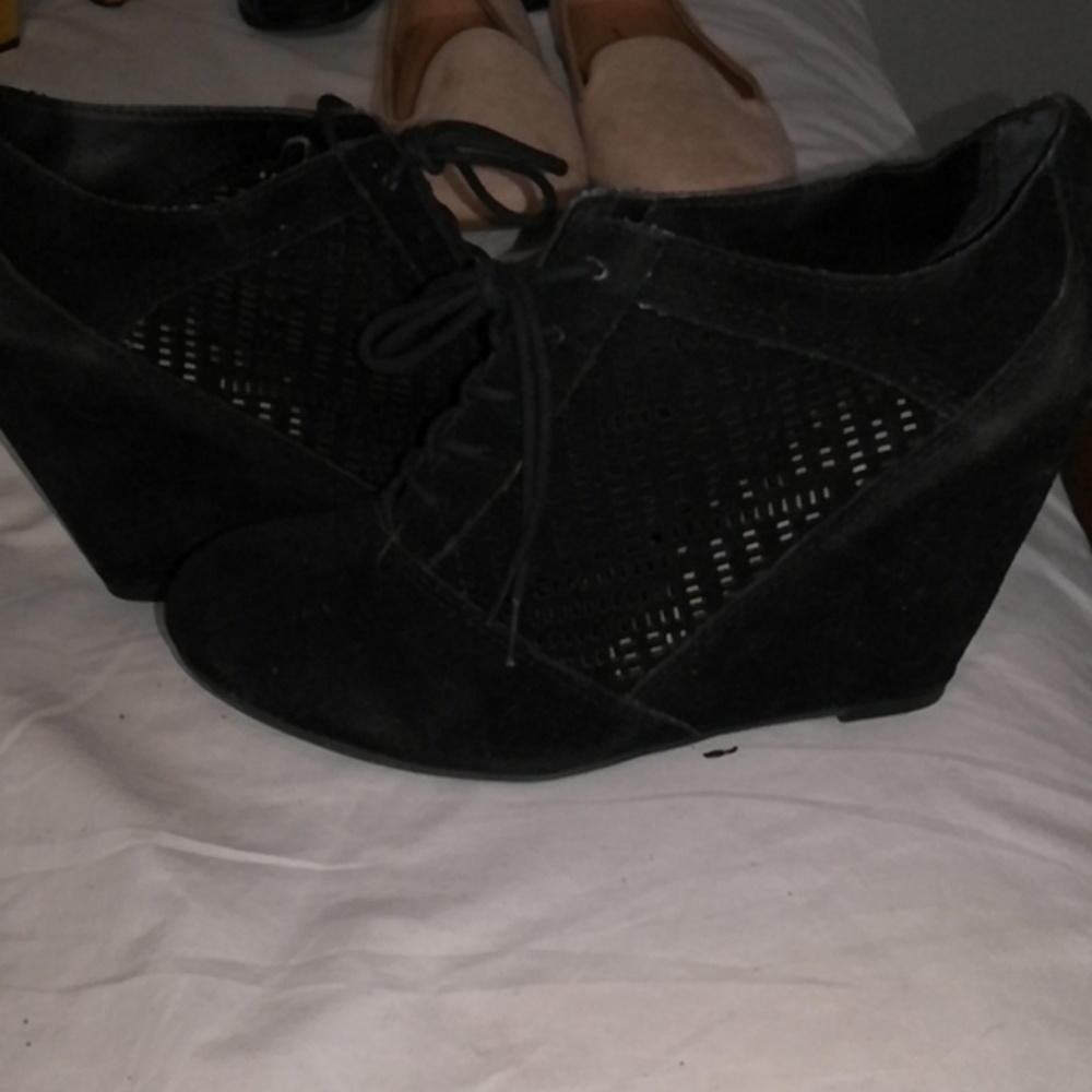 Black. Wedge booties.